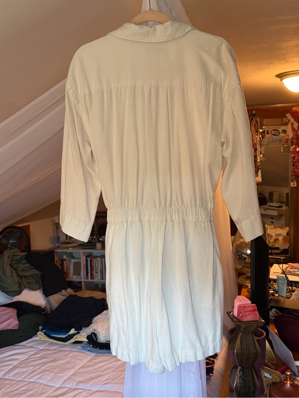 Women's Cream Button-Front Tie-Waist Romper - Picture 3 of 5
